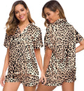 SWOMOG Womens Silk Satin Pajamas Set Short Sleeve Sleepwear Button Down Top and Shorts Loungewear 2 Piece Pjs Set XS-3XL