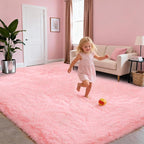 Pink Carpet Fluffy Area Rugs for Bedoom Girls, Ultra Soft Fuzzy Furry Shag Rug for Living Room, Upgrade Non-Slip Plush Shaggy Bedside Rug, Cute Plush Nursery Rug 4x6 ft for Kids Room Dorm Home Decor