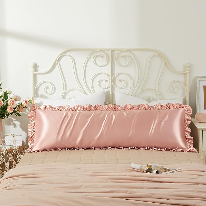 Rose Gold Satin Pillowcases Body Pillow for Hair and Skin,Rose Gold Body Pillow Silk Pillowcase with Envelope Closure Princess Room Decoration