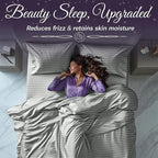 SLEEP SANCTUARY Satin Sheets Twin Size – 3 Piece Luxury Silky Bed Set, Softer Than Silk, 15" Deep Pocket, Cooling & Wrinkle-Free, Moisture-Wicking & Breathable for Hair & Skin (Striped Grey)