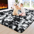 Noahas Fluffy Bedroom Rug,3x5 Feet Plush Fuzzy Tie-Dyed Black and White Area Rugs for Living Room, Non Slip Thick Soft Shaggy Nursery Furry Floor Dorm Kids Carpet