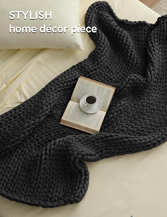YnM Chunky Throw Blanket, Medium-Weight, Hand Knitted, Skin Friendly, Ventilated and Breathable, Machine Washable, Home Décor Piece for Couch, Sofa and Bed (Charcoal Grey, 50x70 Inch)