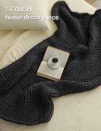 YnM Chunky Throw Blanket, Medium-Weight, Hand Knitted, Skin Friendly, Ventilated and Breathable, Machine Washable, Home Décor Piece for Couch, Sofa and Bed (Charcoal Grey, 40x50 Inch)