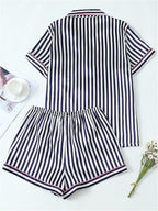 WDIRARA Women's Sleepwear Satin Short Sleeve Shirt and Shorts Pajama Set