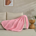 Chunky Knit Blanket Throw 50x60 Inches,Handmade Cable Knit Crochet Blanket,Cozy Lightweight All Season,Wrinkle-Resistant Polyester for Couch Bed Sofa Reading Nook, Beige,Pink