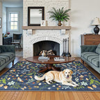 Lahome Chloe Insect Botanical Washable 5x7 Area Rugs for Living Room, Non Slip Blue Rug for Bedroom, Boho Indoor Throw Dining Room Carpet for Under Table Entryway Kitchen Office(Dark Blue,5x7)