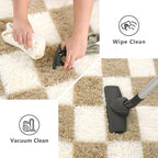 Beige and White Area Rugs, 5x7 Large Fluffy Rugs for Bedroom Living Room, Soft Shaggy Modern Indoor Carpets, Cute Plush Rugs for Kids Girls Room Nursery, High Pile Throw Rug for Home Decor