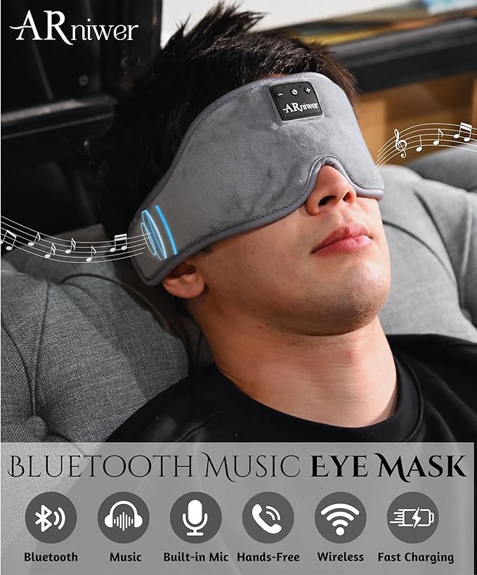 Bluetooth Music Eye Mask Wireless Bluetooth Speaker with Crystal Clear Stereo Cradle Sound, Suitable for Relaxing, Sleeping, and Resting. (Black)