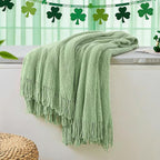 inhand Basil Green Throw Blanket for Couch Bed, St. Patrick’s Day Lucky Spring Gifts Throw for Men Women,Chunky Chenille Woven Soft Warm Blanket,Boho Farmhouse Cozy Decor,50"x60",Medium Thick