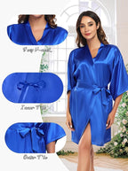 Women's Short Satin Robe Silky Bathrobes Bridal Bridesmaid Kimono Robe V-Neck Sleepwear S-XXL