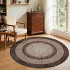 Modern Bordered Round Area Rug 4ft Washable Bedroom Circle Rugs Non Slip Stain Resistant Dining Room Round Throw Carpet Contemporary Circle Mats for Living Room Kitchen Nursery, Brown