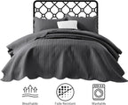 IR Imperial Rooms Queen Quilt Bedding Set Size (90" x 96") + 2 Pillow Shams (20" x 26"+ 2") - 3 Pcs All Season Lightweight Reversible Microfiber Coverlet Embossed Quilt Bedspread (Charcoal)