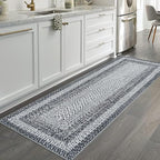 RUGSREAL Runner Rug 2x8 Machine Washable Hallway Rug Entryway Long Runner Carpet Braided Printed Throw Mat Non Slip Kitchen Runner Mat Living Room Rustic Carpet for Bedroom Dining Room, Grey