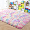 ISEAU Rainbow Rug for Living Bedroom, 6 x 9 Feet Fluffy Area Rugs for Bedroom, Ultra Kawaii Abstract Shaggy Colorful Carpet, Fuzzy Cute Rug for Kids Girl Room Decor