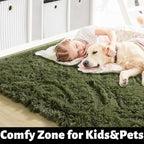 Amdrebio Olive Green Rugs for Bedroom Living Room, Fluffy Shaggy Modern Area Rug 4x6 for Girls Boys Kids Room Decor, Soft Plush Fuzzy Furry Cool Carpet for Nursery Classroom Dorm Playroom Apartment
