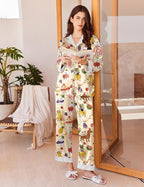 Ekouaer Silk Pajamas for Women Long Sleeve Satin Pajama Set Silky Pj Sets 2 Piece Button Down Loungewear Sleepwear
