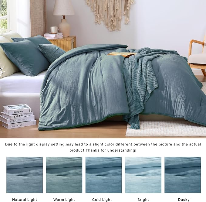 WRENSONGE Queen Comforter Set - 3 Pieces Prewashed Oxford Blue Comforter Soft Lightweight for All Seasons,Down Alternative Comforters Queen Size with 2 Pillow Shams