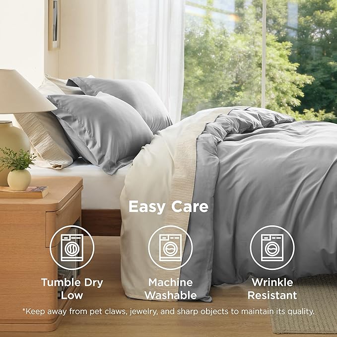 Bedsure Duvet Cover Oversized Queen Size - Soft Double Brushed Bedding Set for Kids & Adults, Zipper Closure, 3 Pieces, Includes 1 Duvet Cover (98"x98") & 2 Pillow Shams, NO Comforter, Grey