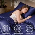 Love's cabin California King Satin Sheet Sets - 4 Piece Navy Blue Silky Sheets Bed Set with Deep Pocket, Luxury Silk Feel Satin Cal King Sheet Set (1 Flat Sheet,1 Fitted Sheet,2 Pillow Cases)