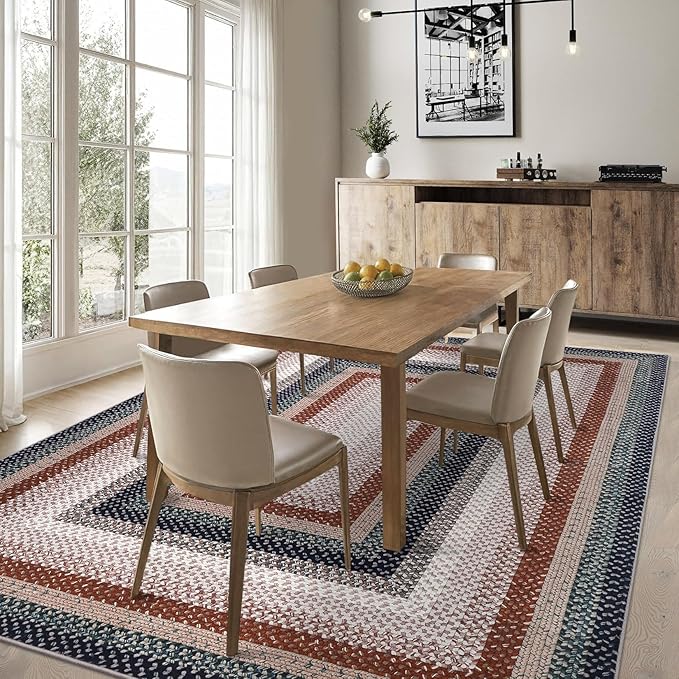 RUGSREAL Modern Rug for Entryway 3x5 Braided Area Rug Machine Washable Living Room Carpet Non Slip Small Dining Room Throw Rug Stain Resistant Farmhouse Rustic Carpet for Bedroom Kitchen, Olive/Brown