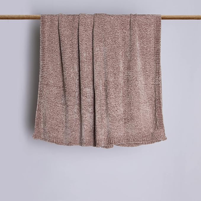 BEST HOME FASHION Super Soft Luxe Sheen Chenille Throw Blanket, Warm and Cozy Knitted Decorative Blanket for Sofa, Couch and Bed All Seasons 50 x 60 Inches- Dusty Rose
