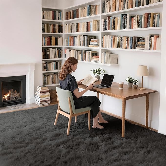 9x12 Extra Large Ultra-Soft Gray Shag Area Rug for Living Room, Bedroom and Dining Room – Fluffy, Durable, Non-Slip Carpet for Nursery, Playroom and Home Office, Modern Plush Home Décor