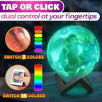 LED Galaxy Lamp 6.7" - 16 Colors, 4 Modes Mesmerizing 3D Moon Lamp with Touch & Remote Control, Wooden Stand, USB Charging - Printed Moon Night Light with Realistic Design | Party in The Dark Decor
