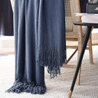 LOMAO Knitted Throw Blanket with Tassels Bubble Textured Lightweight Soft Throws for Couch Cover Home Decor (Navy, 50x60)