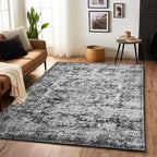 CRYPTOLITE Area Rugs for Living Room, 5x7 Washable Vintage Faux Wool Throw Bedroom Rug, Low Pile & Non-Slip Indoor Floor Carpet for Dining Room, Home Office, Kids Room, Bedside (Dark Grey)