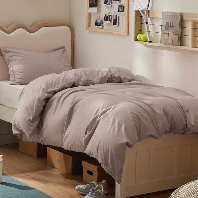 Bedsure Duvet Cover Twin/Twin XL Size - Soft Double Brushed Bedding Set for Kids & Adults, Zipper Closure, 2 Pieces, Includes 1 Duvet Cover (68"x90") & 1 Pillow Sham, NO Comforter, Light Khaki