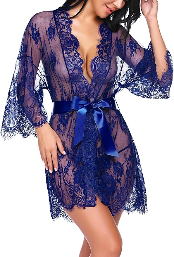 Avidlove Women's Lace Kimono Robe Babydoll Lingerie Mesh Nightgown S-5XL