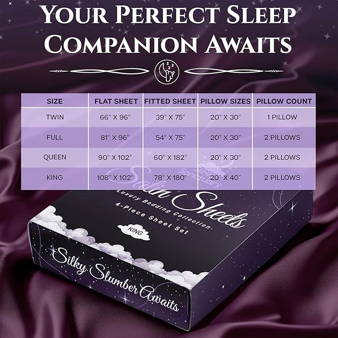 SLEEP SANCTUARY Satin Sheets Queen Size – 4 Piece Luxury Silky Bed Set, Softer Than Silk, 15" Deep Pocket, Cooling & Wrinkle-Free, Moisture-Wicking & Breathable for Hair & Skin (Rosewood)