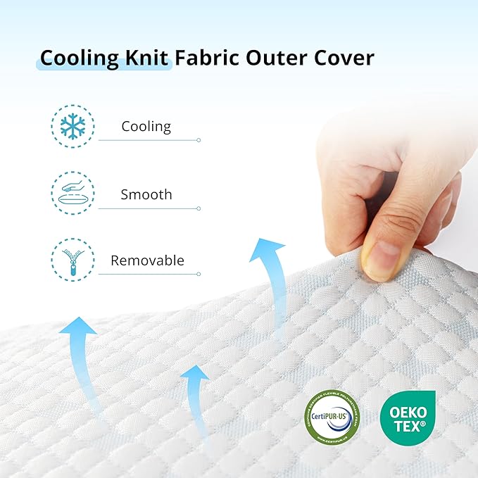 EGOHOME Cooling Shredded Memory Foam Pillows for Hot Sleepers, Adjustable Bed Pillows for Side, Back or Stomach Sleepers, Neck Pillows for Sleeping, Queen Pillow with Removable Cover(1PC)