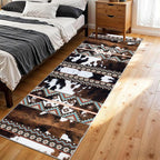 Western Cow Hide Kitchen Runner Rugs,2.6x7ft,Rustic Brown Cowprint Rugs,Southwestern Aztec Native American Rug,Faux Fur Animal Print Cabin Runner Rug,Soft Non-Slip for Bedside Hallway Entryway