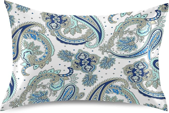 Satin Pillowcase for Hair and Skin, Vintage Floral Paisley Silk Pillowcase Soft and Cozy Body Pillow Covers, Standard Size Satin Pillow Cases with Envelope Closure(20x26 Inch), 1PC