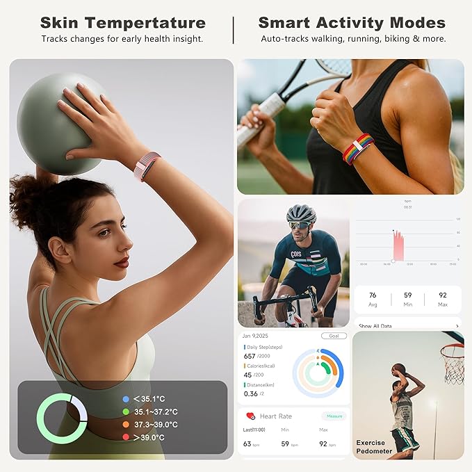 Sleep Tracker, Activity & Fitness Trackers | Health Smart Bracelet 24/7 Heart Rate | Step & Calorie Counter | IP68 Waterproof Smart Tracker, Valentine’s Day Gifts for Women, Family & Friends