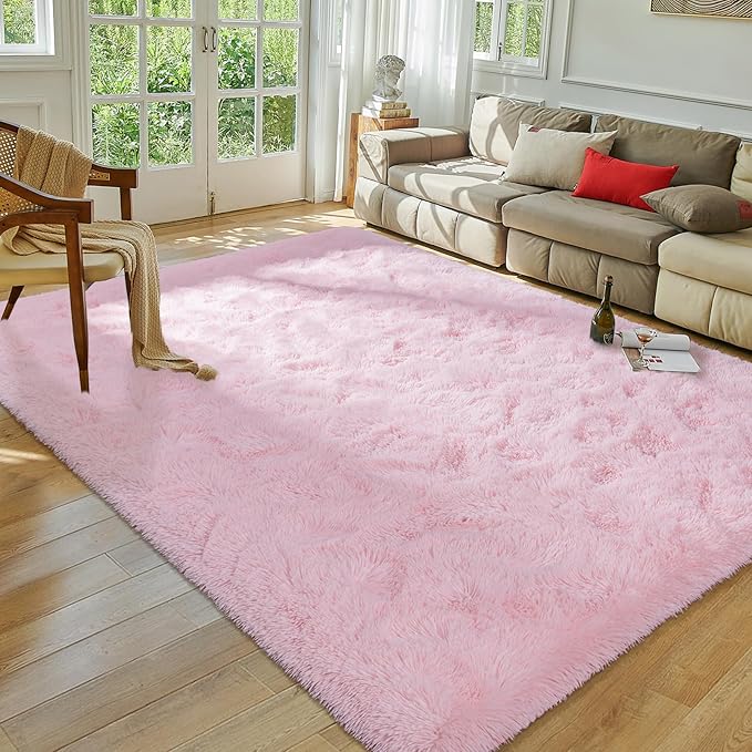 Softlife Light Pink 8x10 Area Rug for Living Room, Fluffy Shag Plush Rugs for Bedroom Girls, Shaggy Soft Fuzzy Kids Large Carpet for Dorm Bedside Ultra Cozy Non-Slip Indoor Decor