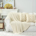 Chunky Cable Knit Throw Blanket Lightweight Cream 100% Organic Cotton Blanket for Sofa Couch Bed Baby Nursery, Rustic Shabby Chic Modern Farmhouse, 60” x 80” Give Laundering Bag