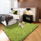 Grass Green Runner Rugs for Bedroom Decor Aesthetic, Fluffy Shag Area Rug 3x5 for Kids Room Living Room Baby Nursery, Cool Shaggy Throw Bedside Fuzzy Plush Carpet, Cute Moss Classroom Playroom Rug