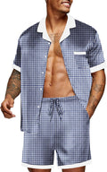Ekouaer Men Satin Silk Pajamas Set with Pockets Sleepwear Shorts Satin Summer Loungewear 2 Piece Button Down Set S-3XL