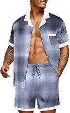 Ekouaer Men Satin Silk Pajamas Set with Pockets Sleepwear Shorts Satin Summer Loungewear 2 Piece Button Down Set S-3XL