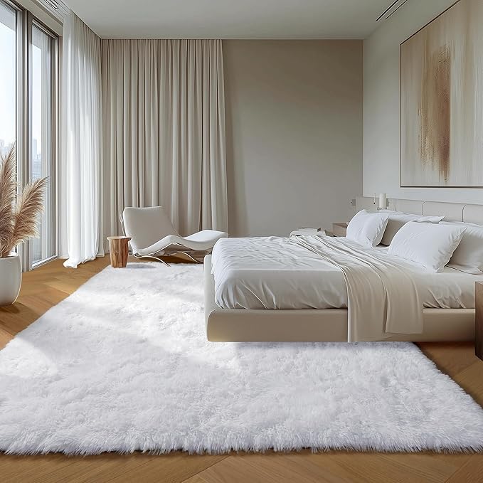 ONASAR White Rugs for Living Room 5x8, Fluffy Shaggy Area Rug for Bedroom, Ultra Soft Plush Large Floor Carpets for Baby Kids Girls Boys Teen Playroom Dorm Nursery Bedside Home Office Decor