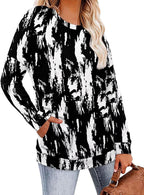 Magritta Women's Long Sleeve Leopard Color Block Tunic Comfy Crewneck T Shirt Tops Black XL