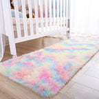 Noahas Fluffy Rainbow Rugs for Bedroom Girls,2x6 Shag Pink Kids Room Rug,Shaggy Area Rugs for Living Room,Soft Fuzzy Colorful Playroom Nursery Dorm Carpets Room Decor