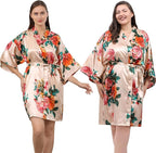 QXQTER Peony Floral Silky Satin Robe Wedding Bridal Party Bride Bridesmaid Robes for Women Dressing Gown Kimono Robe