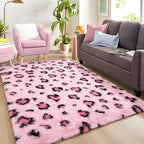 HOMORE Leopard Print Rugs, 4x6 Feet Pink Leopard Rug for Girls Bedroom, Soft Cheetah Print Rugs for Living Room Western Decor, Modern Indoor Fluffy Area Rug for Kids Nursery Dorm Decor