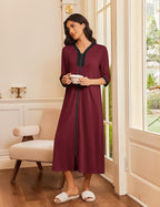 Ekouaer Women's Zipper Robe 3/4 Sleeves Housecoat Full Length Nightgown Soft Loungewear Robe with Pockets S-3XL