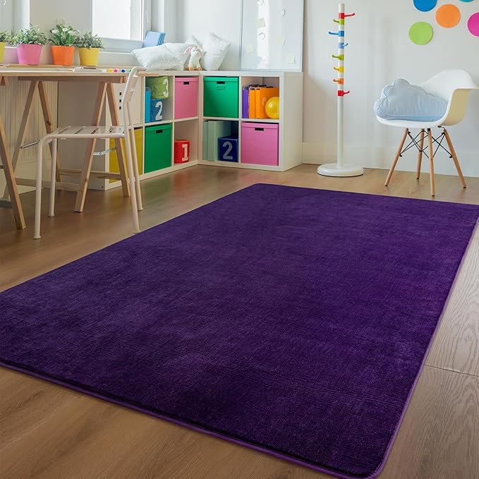 Andecor Shag Living Room Area Rug, 6x9 Purple Washable Fuzzy Bedroom Rugs, Soft Fluffy Indoor Carpets for Dorm Boys Girls Kids Room Nursery Home Decorations