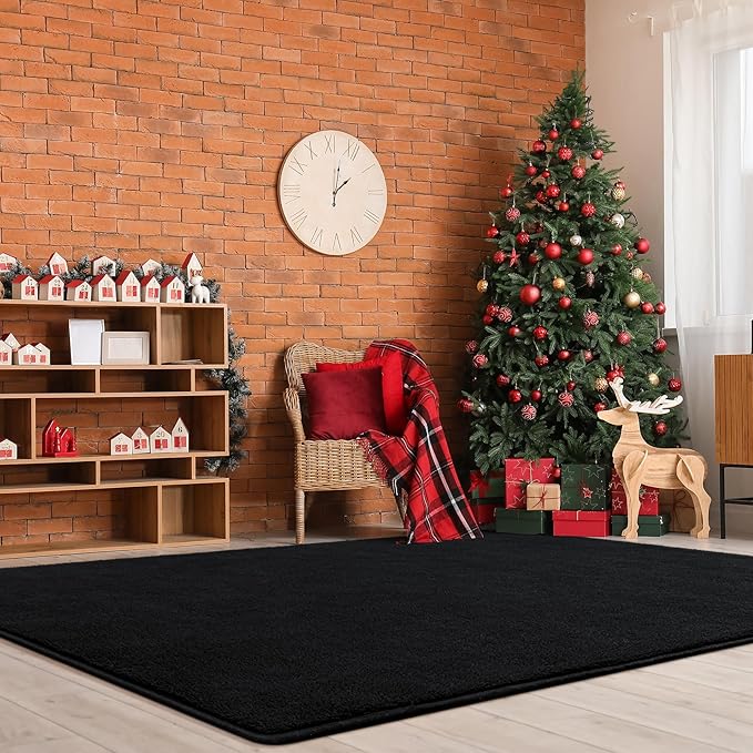 Keeko Area Rugs for Living Room Bedroom 6x9 Black, Soft Modern Large Rugs Indoor Non Slip Fluffy Rug Minimalist Low Pile Washable Carpet Rug for Kids Boys Girls Dorm Classroom Nursery Home Decor