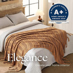 Boho Knitted Chenille Blanket with Tassels - Lightweight & Soft All-Season Throw - 3D Classic Pattern for Living Room Bedroom Couch, Amber Brown, Queen 90"x90"